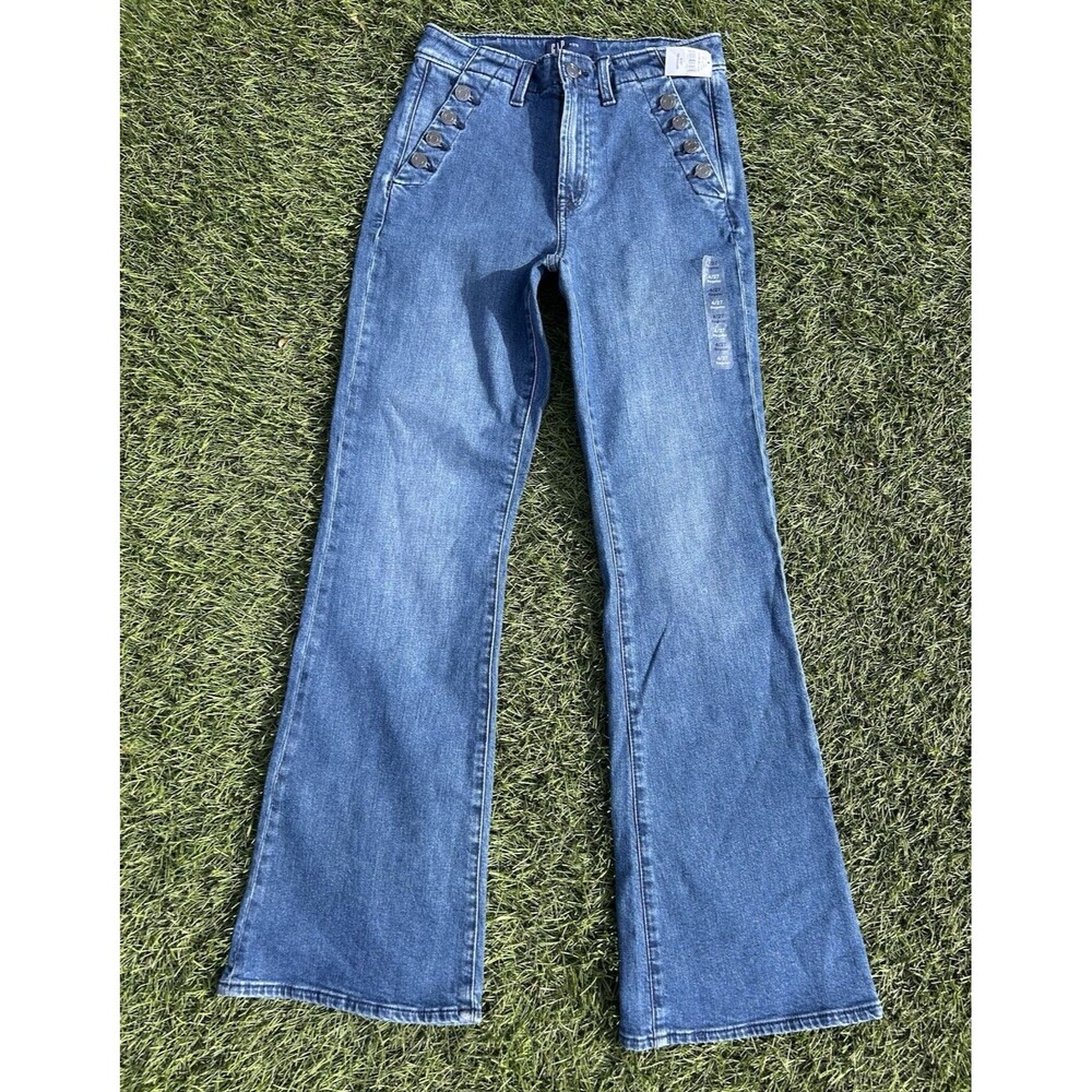 Gap Jeans Women's Sz 4/27 Stretch Denim 70's Flare Button Zip High Rise New NWT